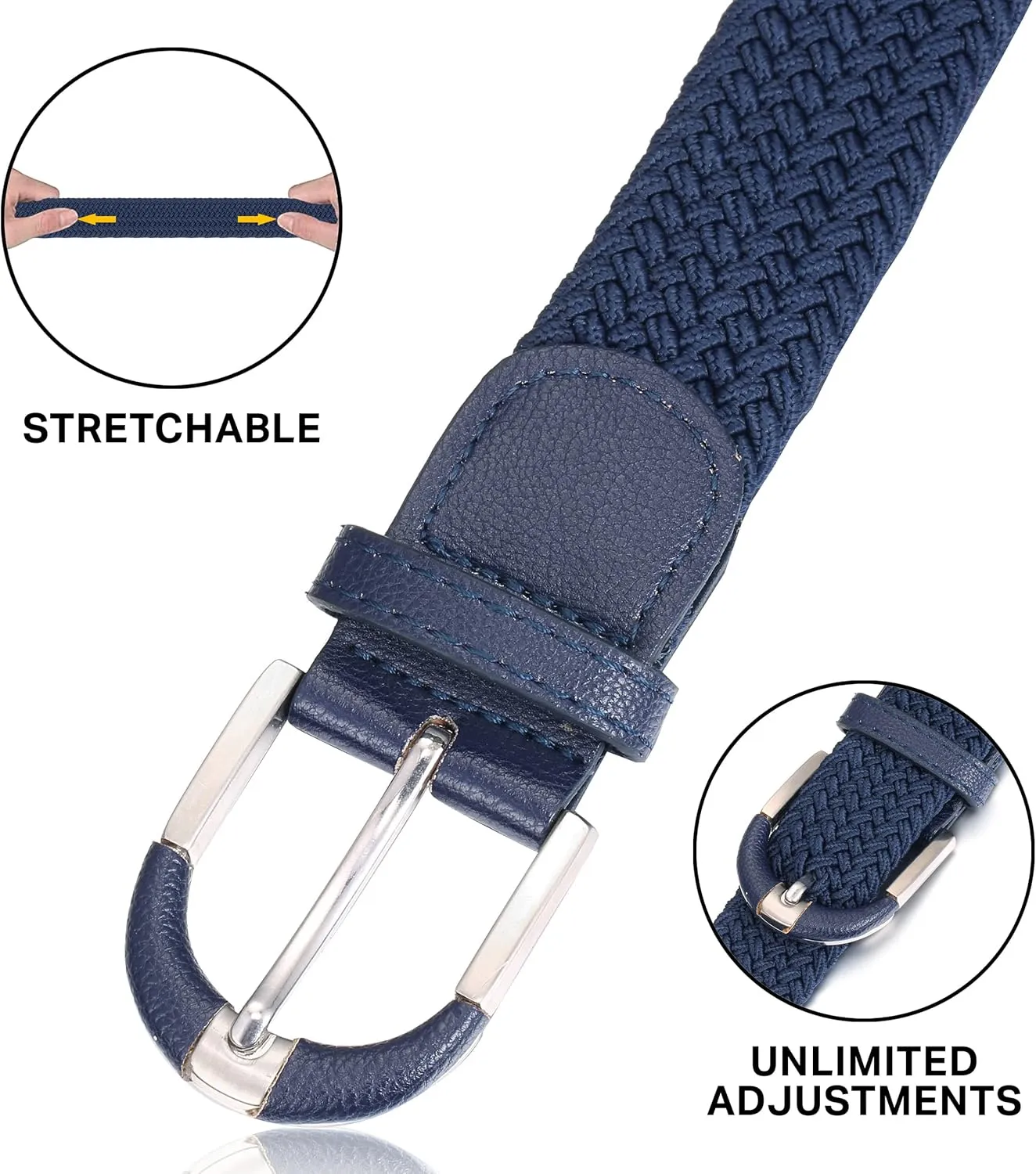 [2 Pack] Mio Marino Stretch Belts for Men - Golf belt & Jean Elastic Belt - Gift Box
