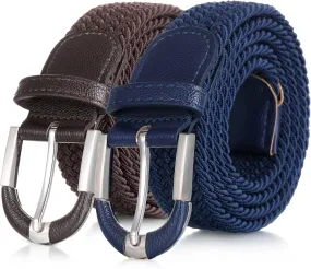 [2 Pack] Mio Marino Stretch Belts for Men - Golf belt & Jean Elastic Belt - Gift Box