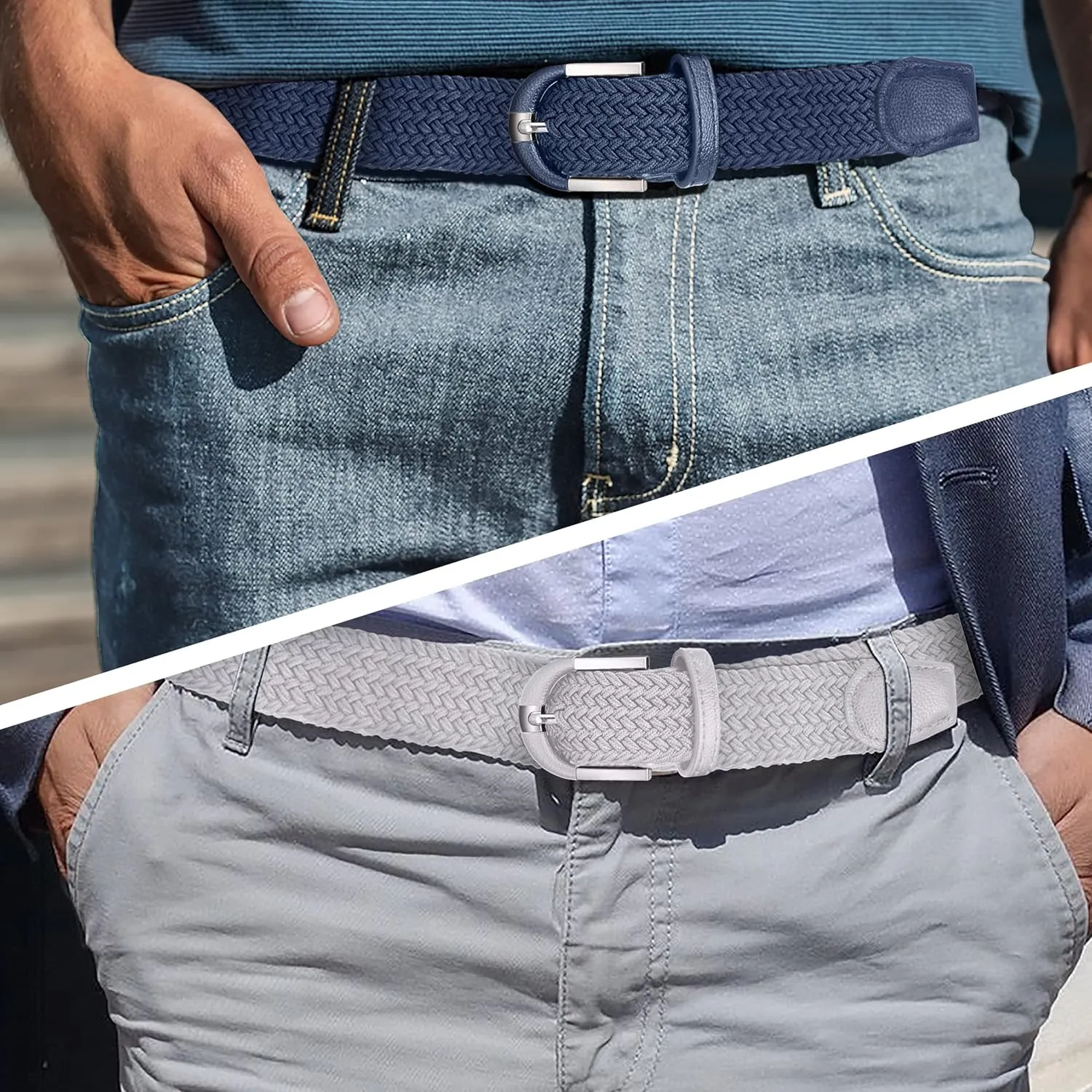 [2 Pack] Mio Marino Stretch Belts for Men - Golf belt & Jean Elastic Belt - Gift Box