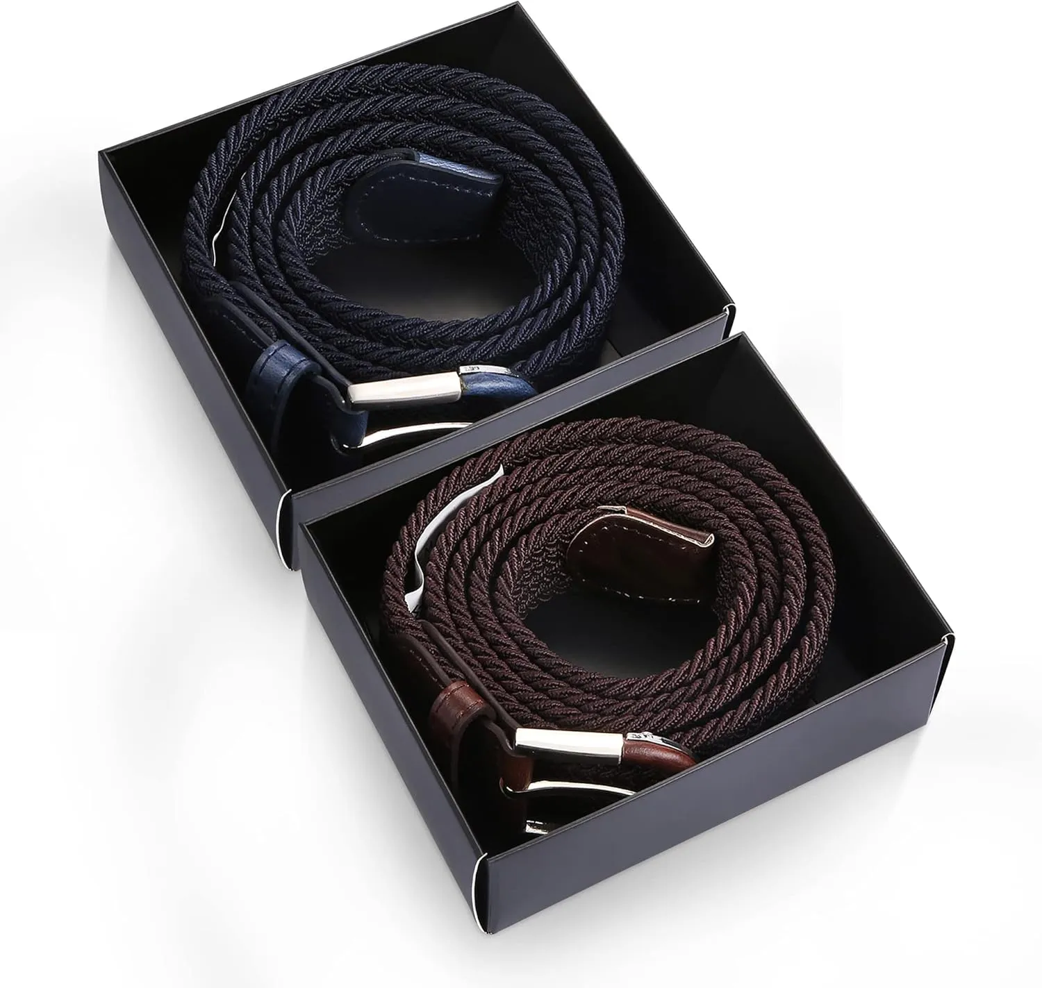 [2 Pack] Mio Marino Stretch Belts for Men - Golf belt & Jean Elastic Belt - Gift Box