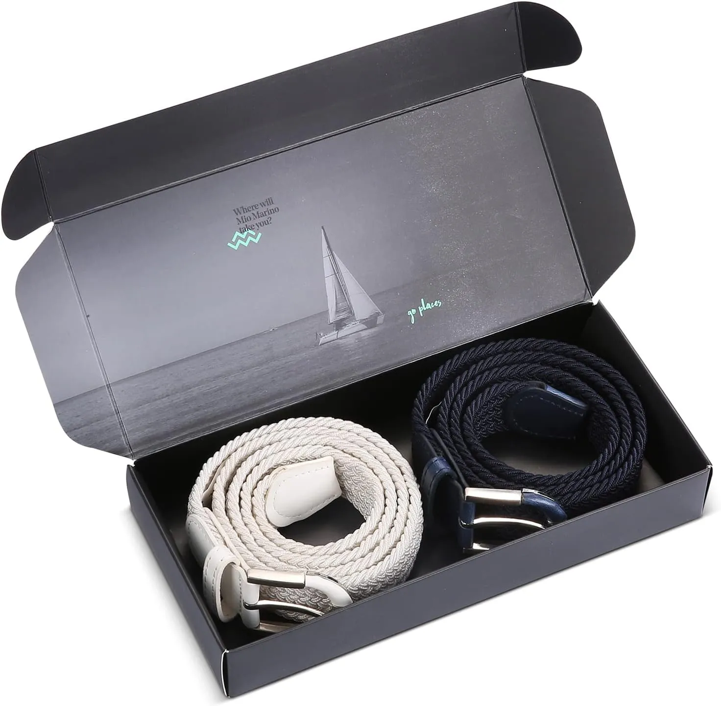 [2 Pack] Mio Marino Stretch Belts for Men - Golf belt & Jean Elastic Belt - Gift Box