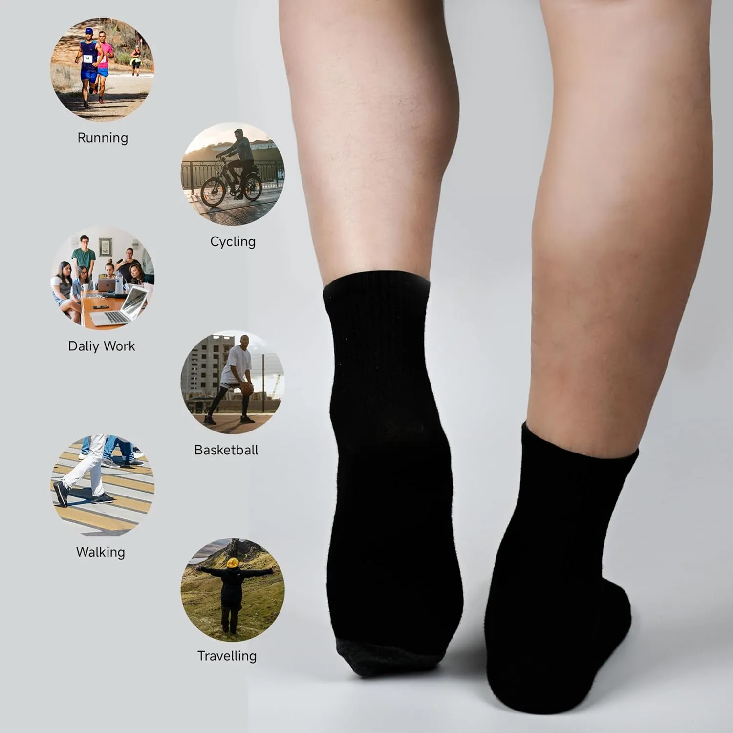 6 Pack Men's Ankle Socks with Cushion Athletic Running Socks