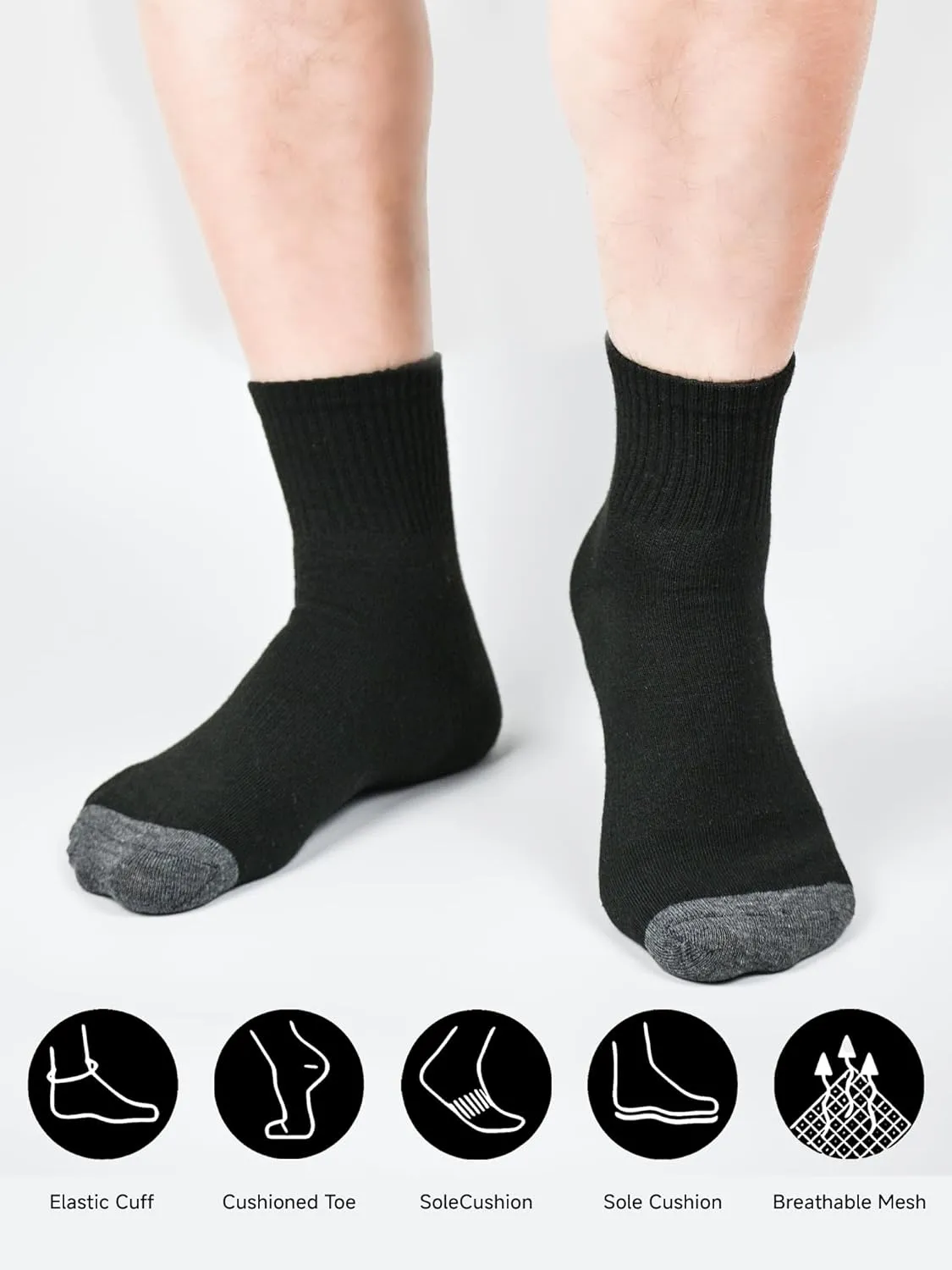 6 Pack Men's Ankle Socks with Cushion Athletic Running Socks
