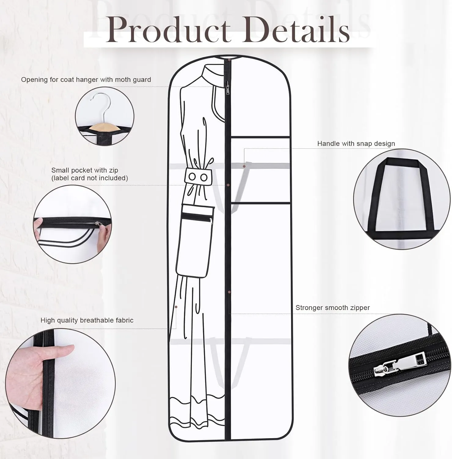 AiQInu Garment Protector Cover, 180 x 60 cm, Polyvinyl Chloride, Transparent, Zipper, Suit storage bag for Wedding Dresses, Evening Dresses, Coats