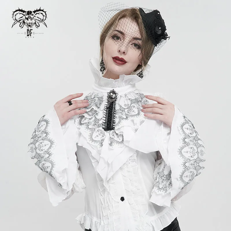 AS122 Black Thread Embroidered White Gothic oversleeves