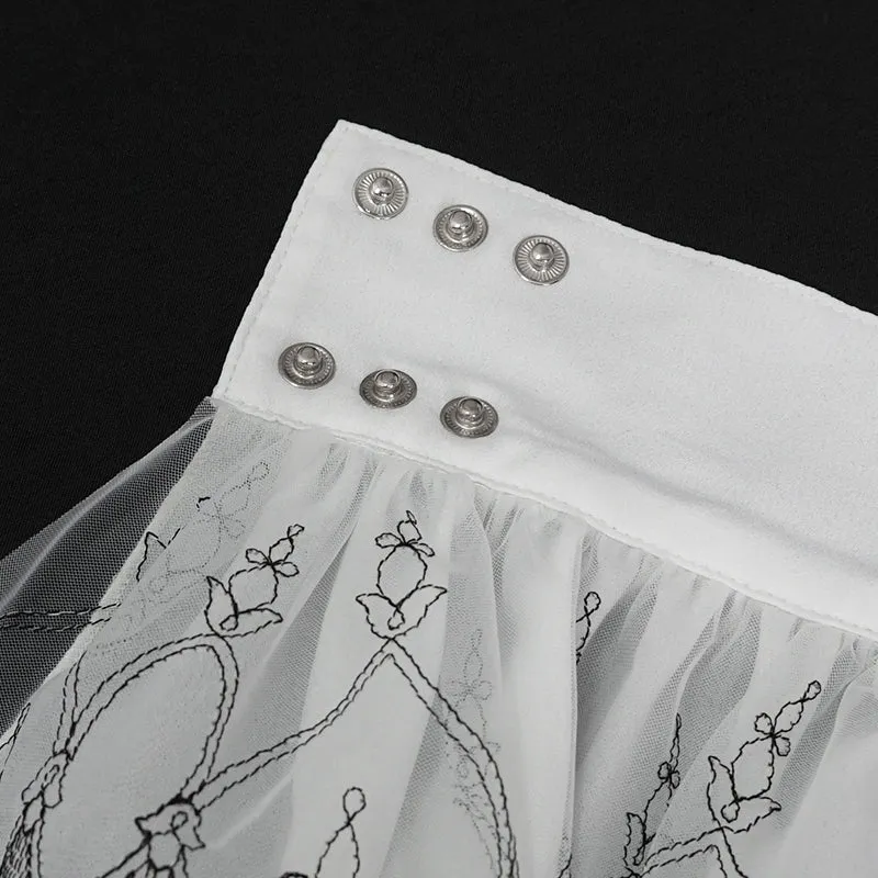 AS122 Black Thread Embroidered White Gothic oversleeves