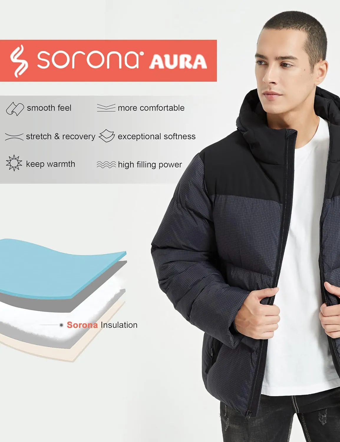 Bakery Men's Puffer Jacket with Hood Waterproof Quilted Thicken Warm Winter Coat Insulated Parka Jacket Ski Coat