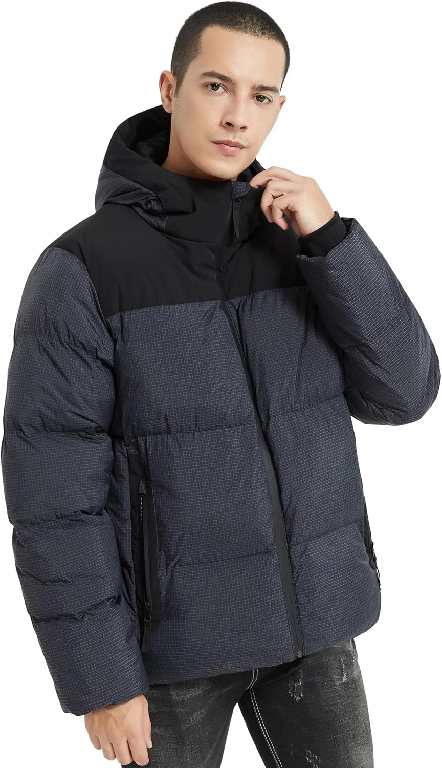 Bakery Men's Puffer Jacket with Hood Waterproof Quilted Thicken Warm Winter Coat Insulated Parka Jacket Ski Coat