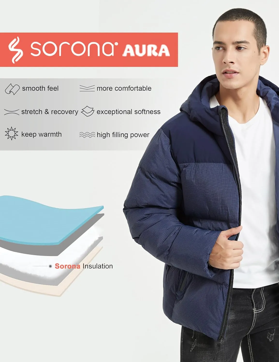 Bakery Men's Puffer Jacket with Hood Waterproof Quilted Thicken Warm Winter Coat Insulated Parka Jacket Ski Coat