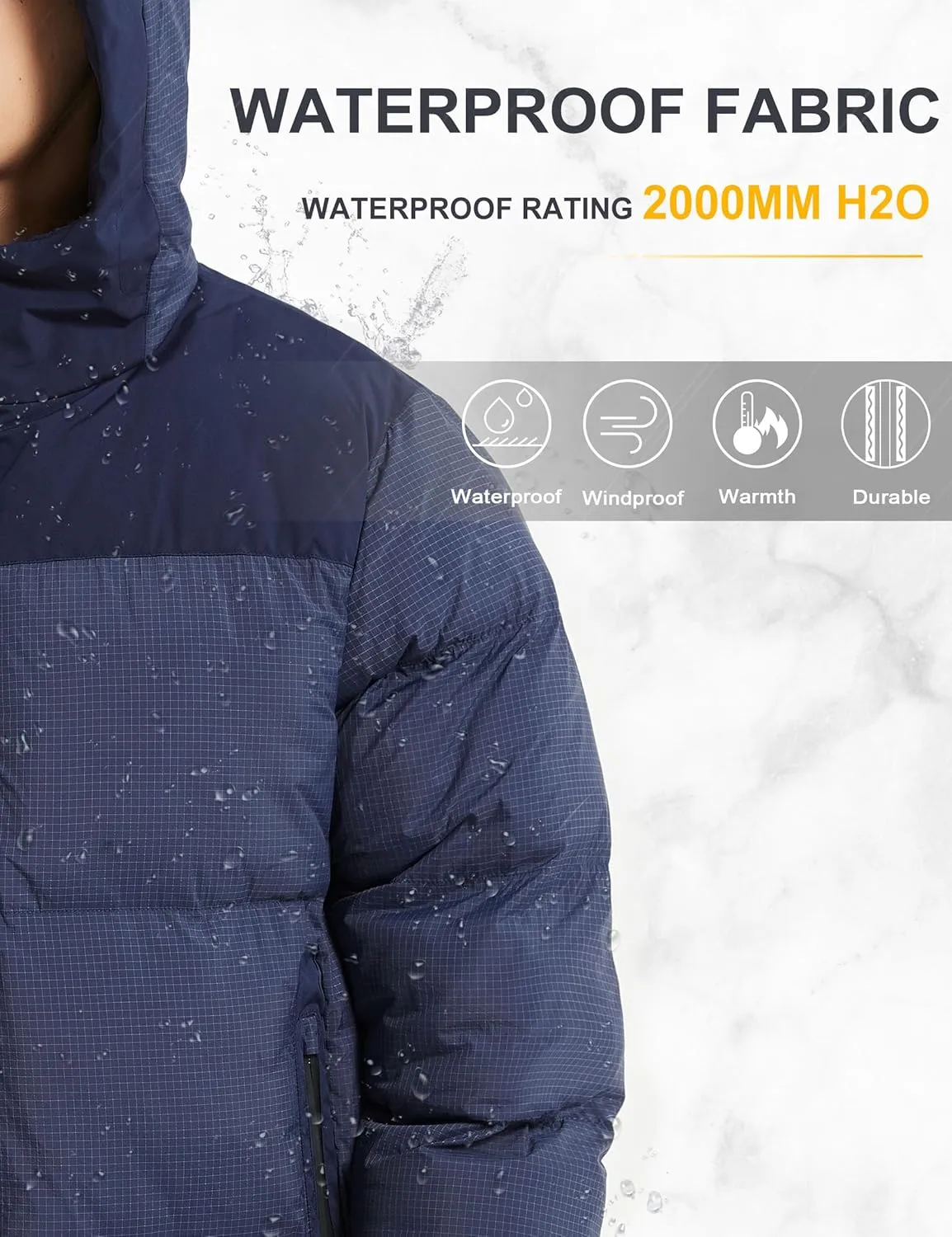 Bakery Men's Puffer Jacket with Hood Waterproof Quilted Thicken Warm Winter Coat Insulated Parka Jacket Ski Coat