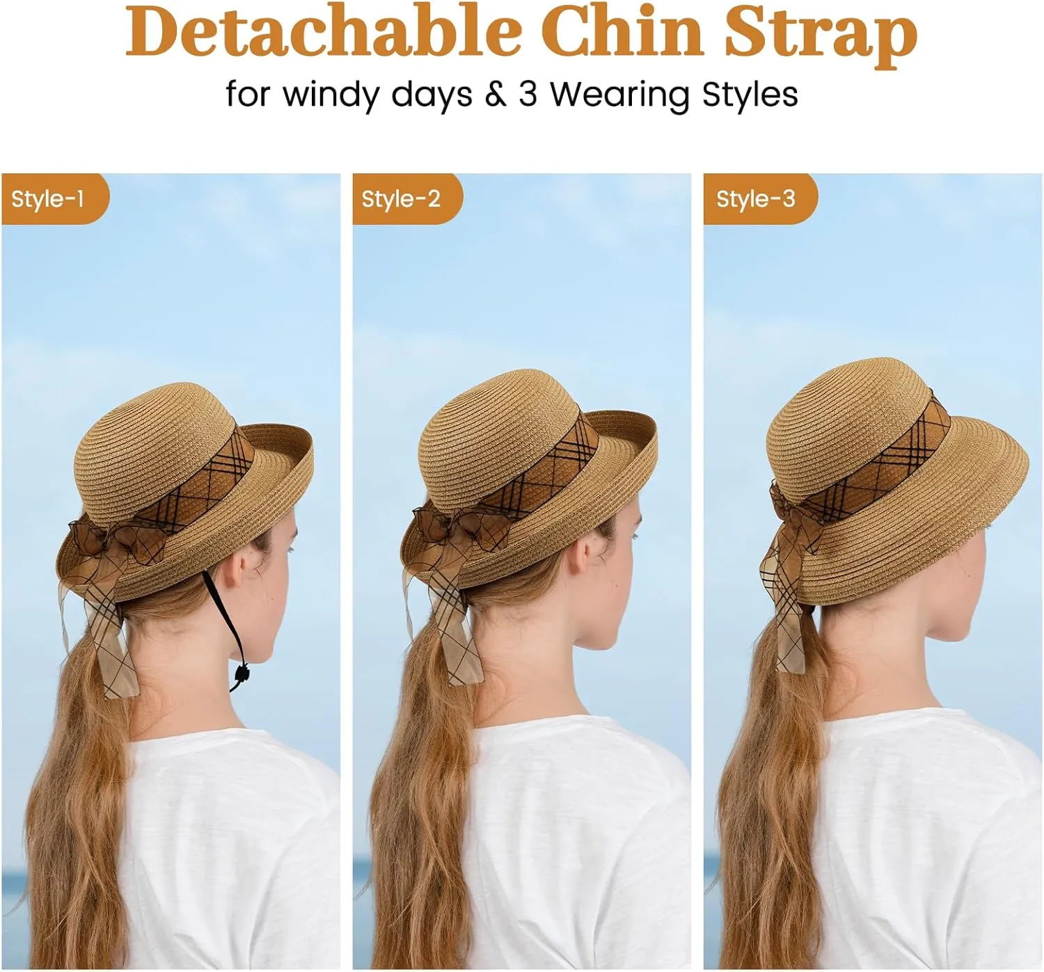Beach Sun Straw Hats for Women, UPF 50  UV Sun Protection Wide Brim Summer Straw Hat Foldable Packable Roll up Cap