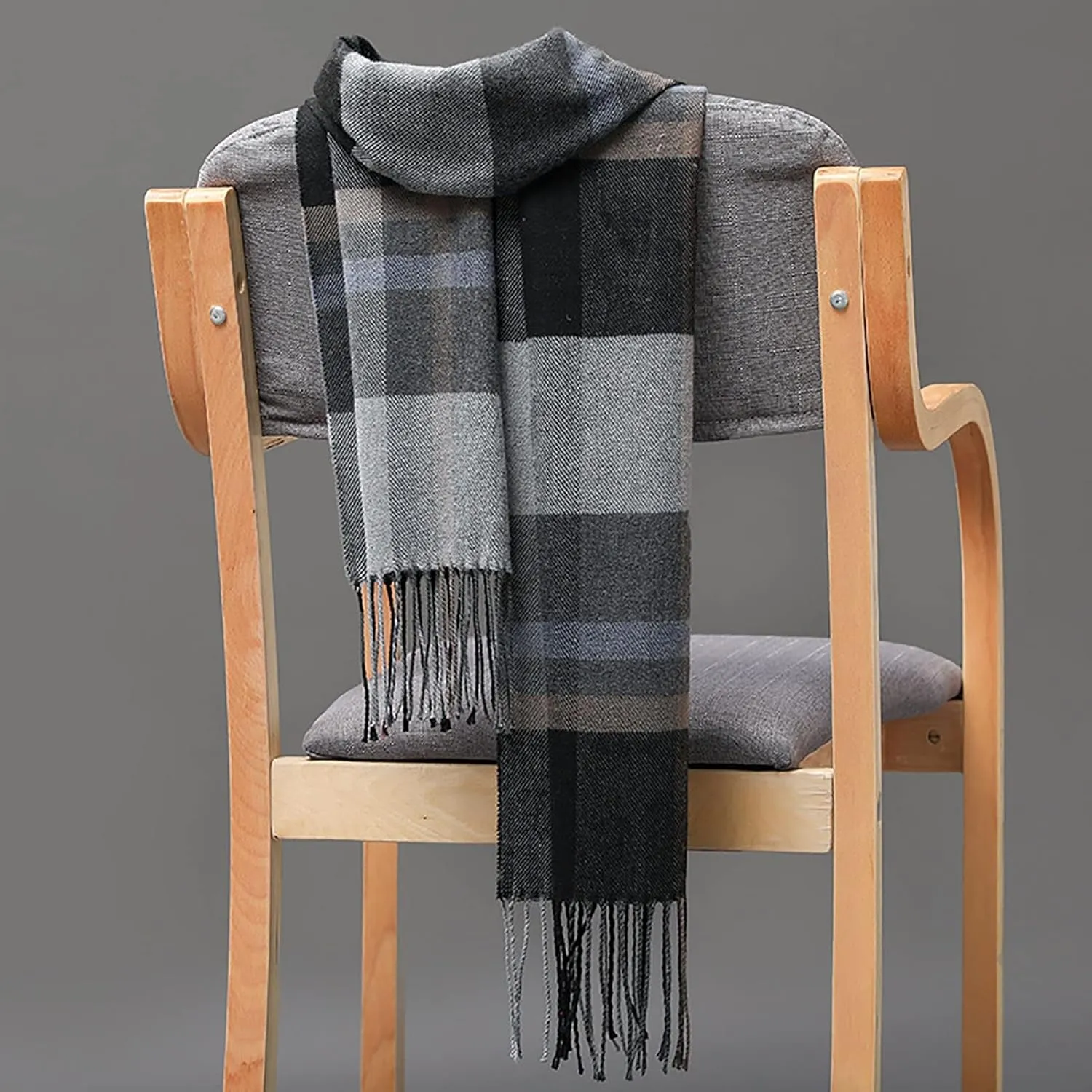 Bluelans Mens Winter Warm Cashmere Scarf Plaid Tassel Scarf for Men Soft Long Cotton Scarves