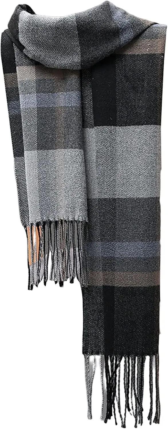 Bluelans Mens Winter Warm Cashmere Scarf Plaid Tassel Scarf for Men Soft Long Cotton Scarves