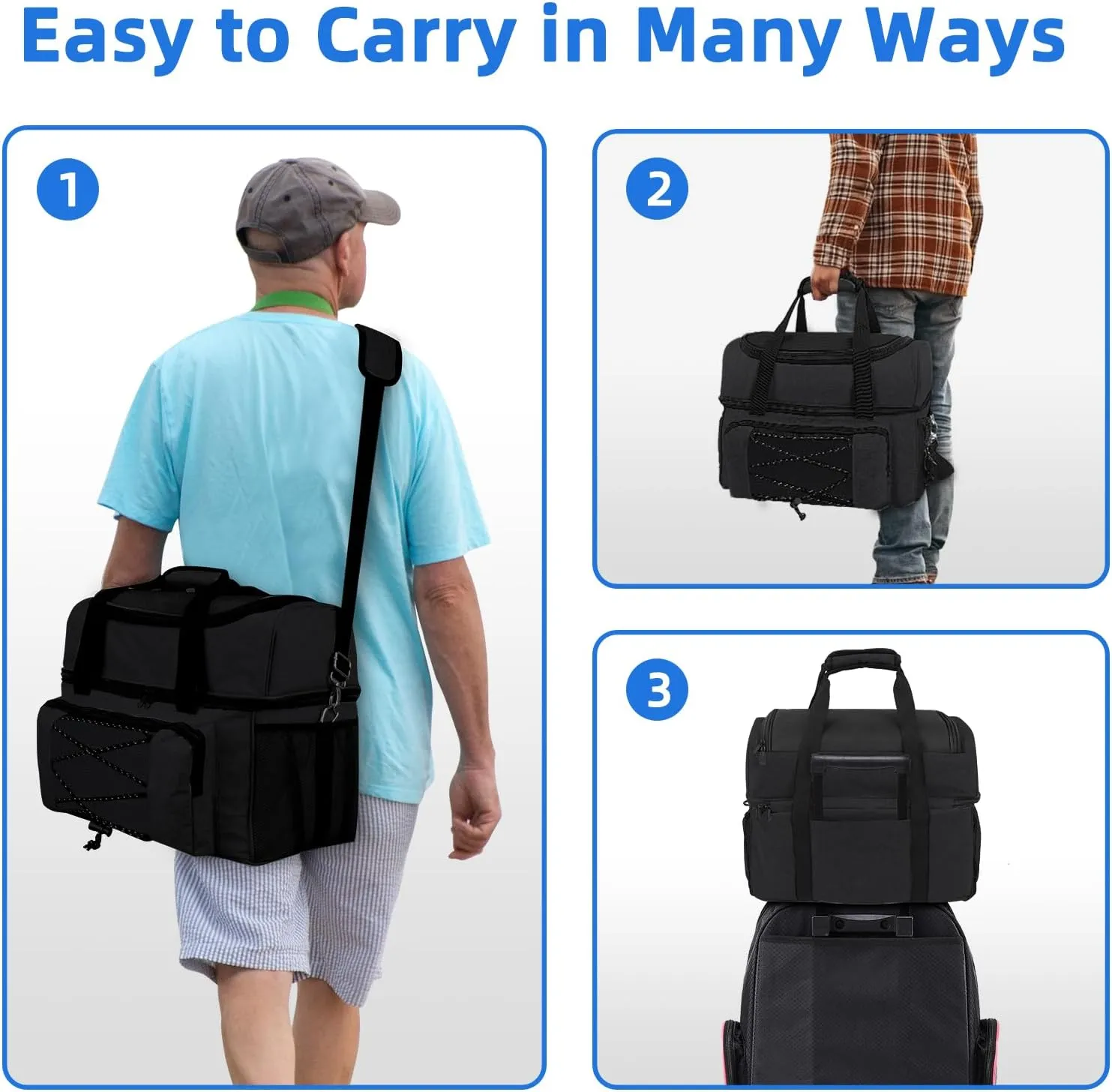 Bowling Ball Bag 2 Ball with Padded Holder Portable Double Bowling Totes with Adjustable Shoulder Strap Large Capacity Bowling Gear Organizer