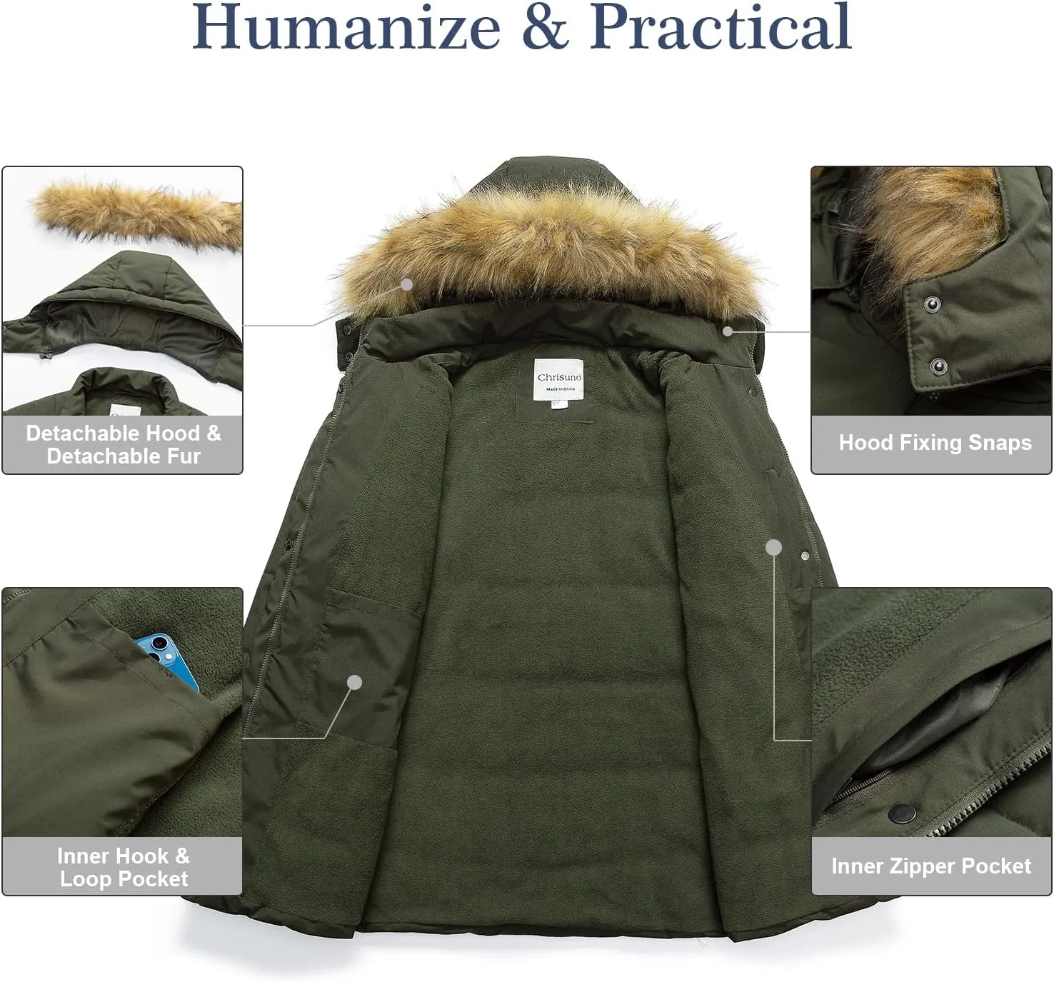 Chrisuno Women's Plus Size Winter Coat Waterproof Long Puffer Jacket Warm Thicken Parka with Removable Fur Hood