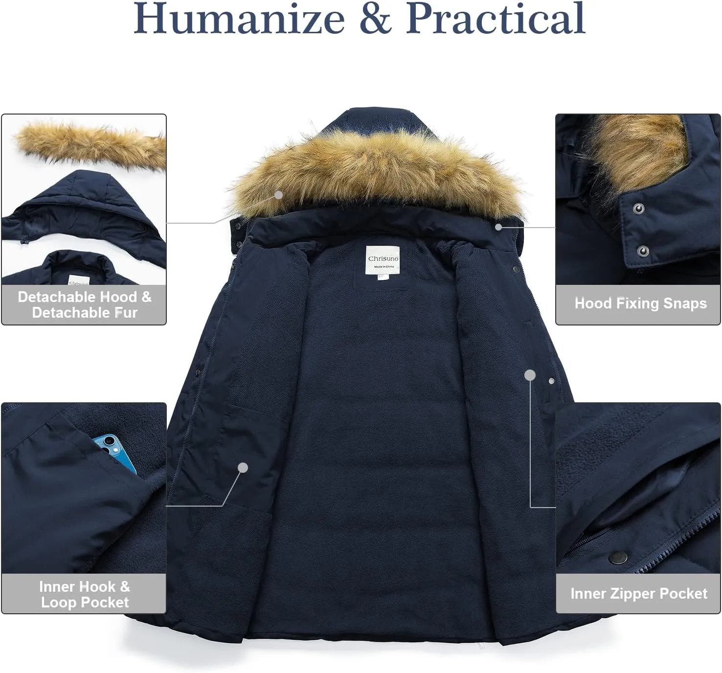 Chrisuno Women's Plus Size Winter Coat Waterproof Long Puffer Jacket Warm Thicken Parka with Removable Fur Hood