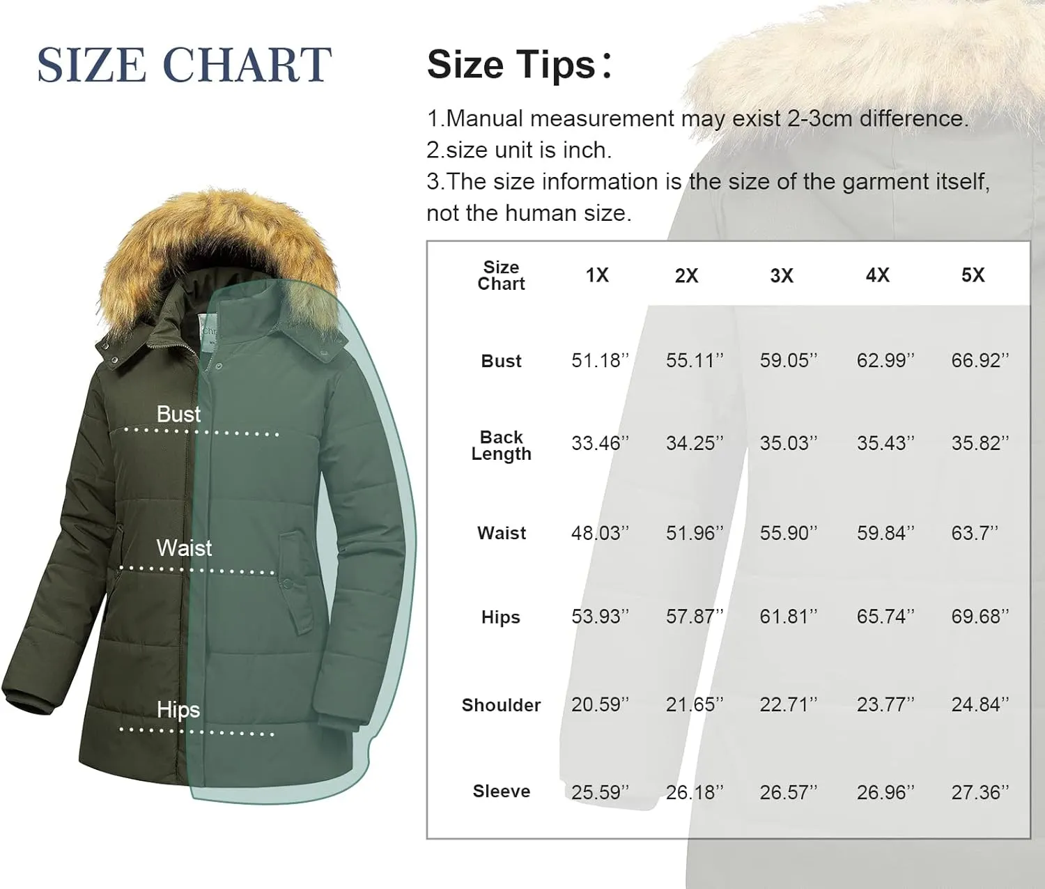 Chrisuno Women's Plus Size Winter Coat Waterproof Long Puffer Jacket Warm Thicken Parka with Removable Fur Hood