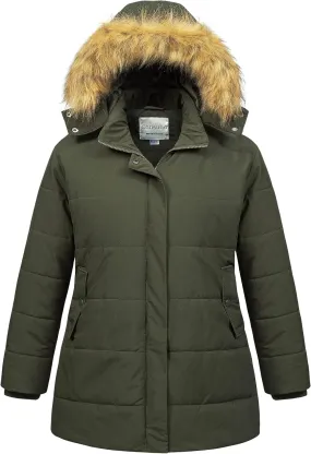 Chrisuno Women's Plus Size Winter Coat Waterproof Long Puffer Jacket Warm Thicken Parka with Removable Fur Hood