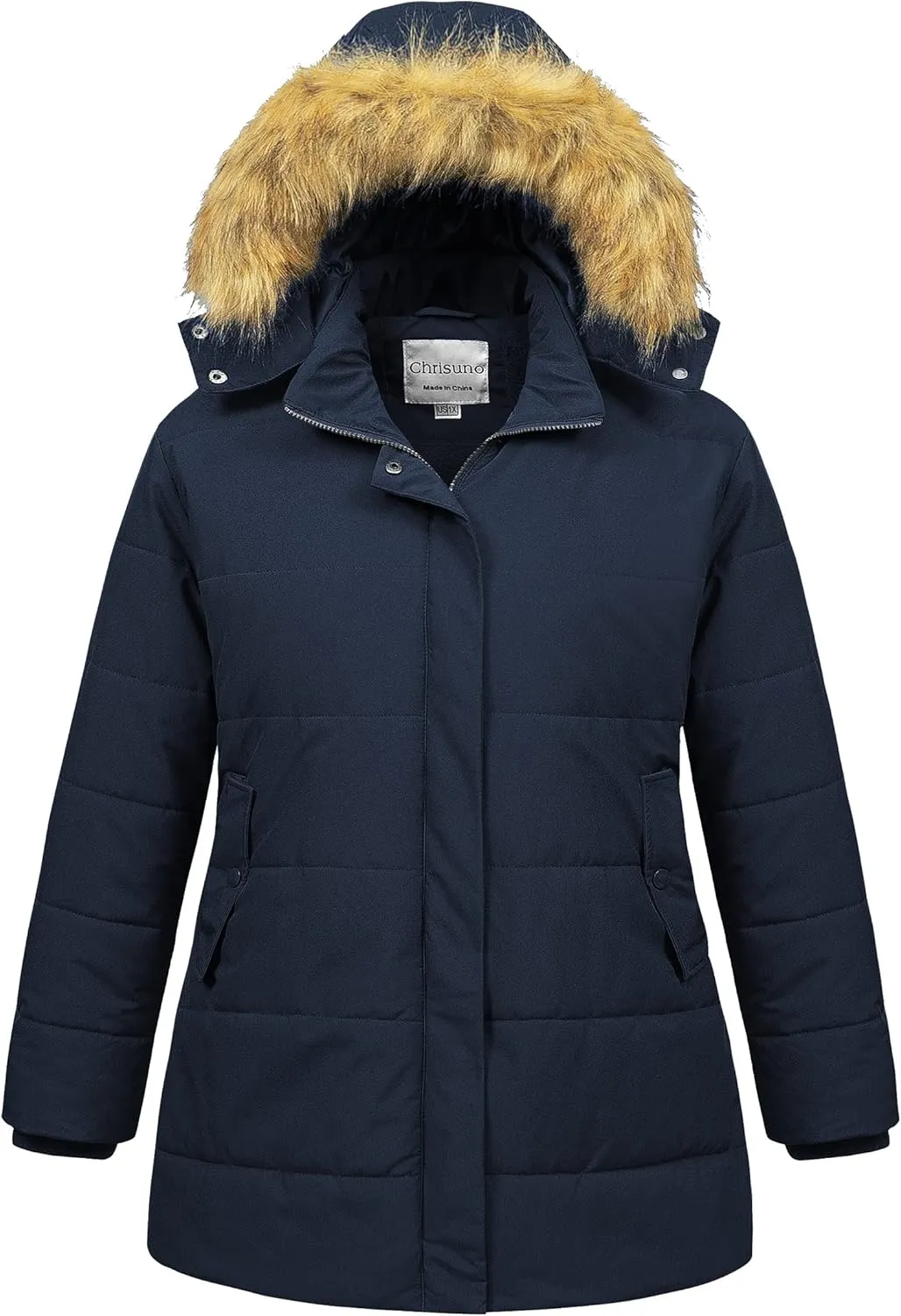 Chrisuno Women's Plus Size Winter Coat Waterproof Long Puffer Jacket Warm Thicken Parka with Removable Fur Hood