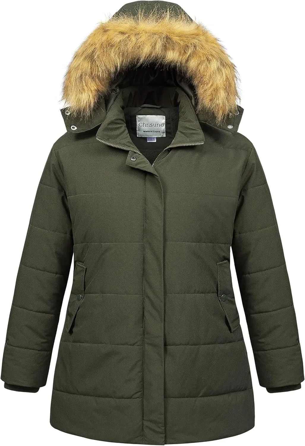 Chrisuno Women's Plus Size Winter Coat Waterproof Long Puffer Jacket Warm Thicken Parka with Removable Fur Hood