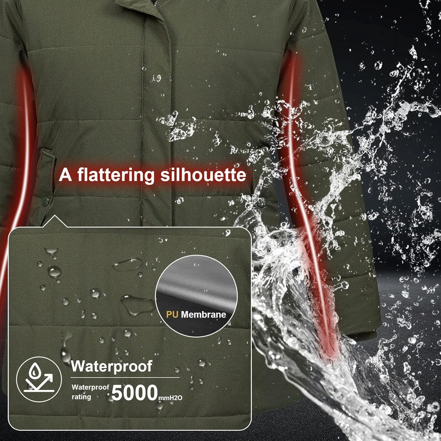 Chrisuno Women's Plus Size Winter Coat Waterproof Long Puffer Jacket Warm Thicken Parka with Removable Fur Hood