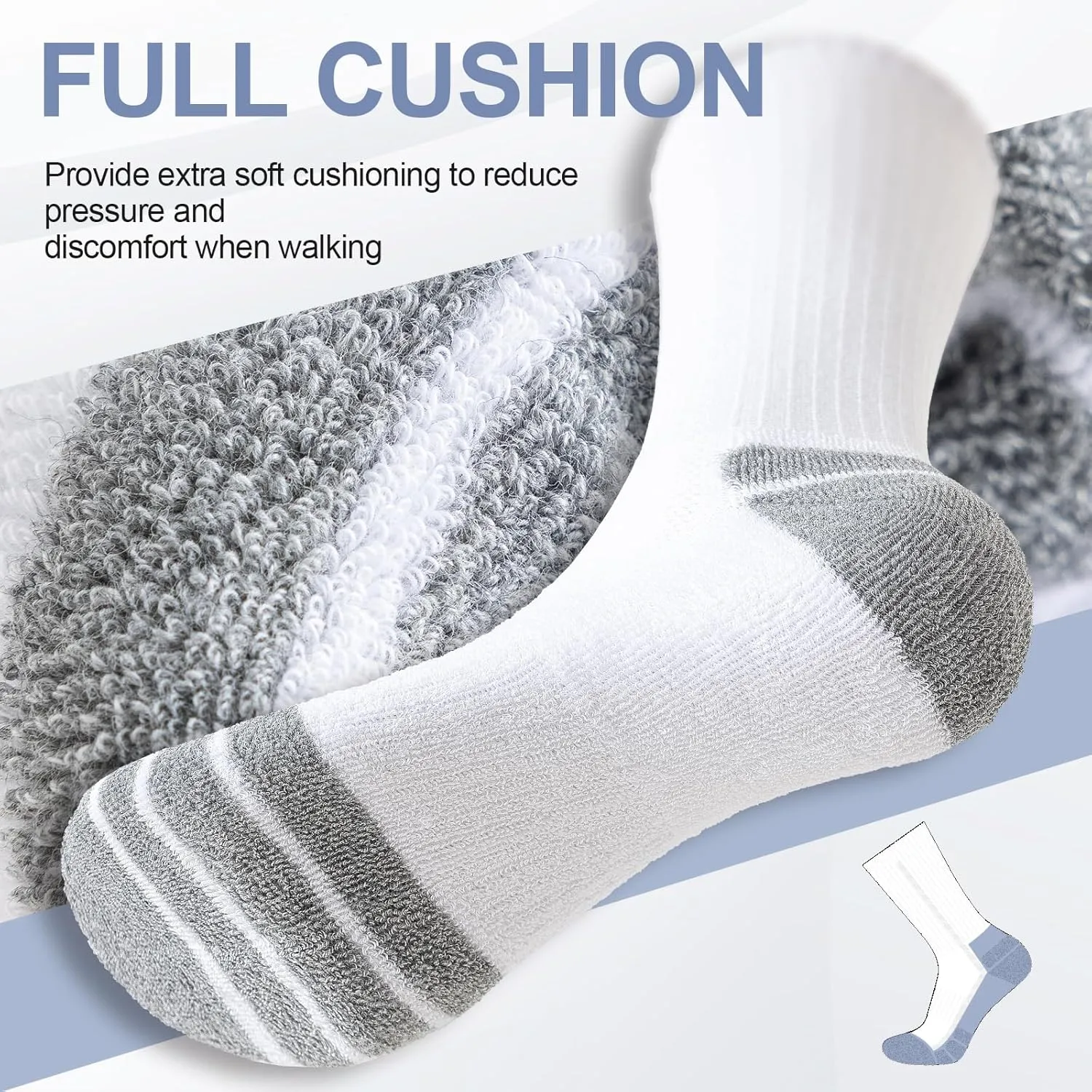 Cotton Crew Socks Cushion Athletic Socks Breathable Moisture Control Running Socks Sports Socks for Men Women 6 Pairs