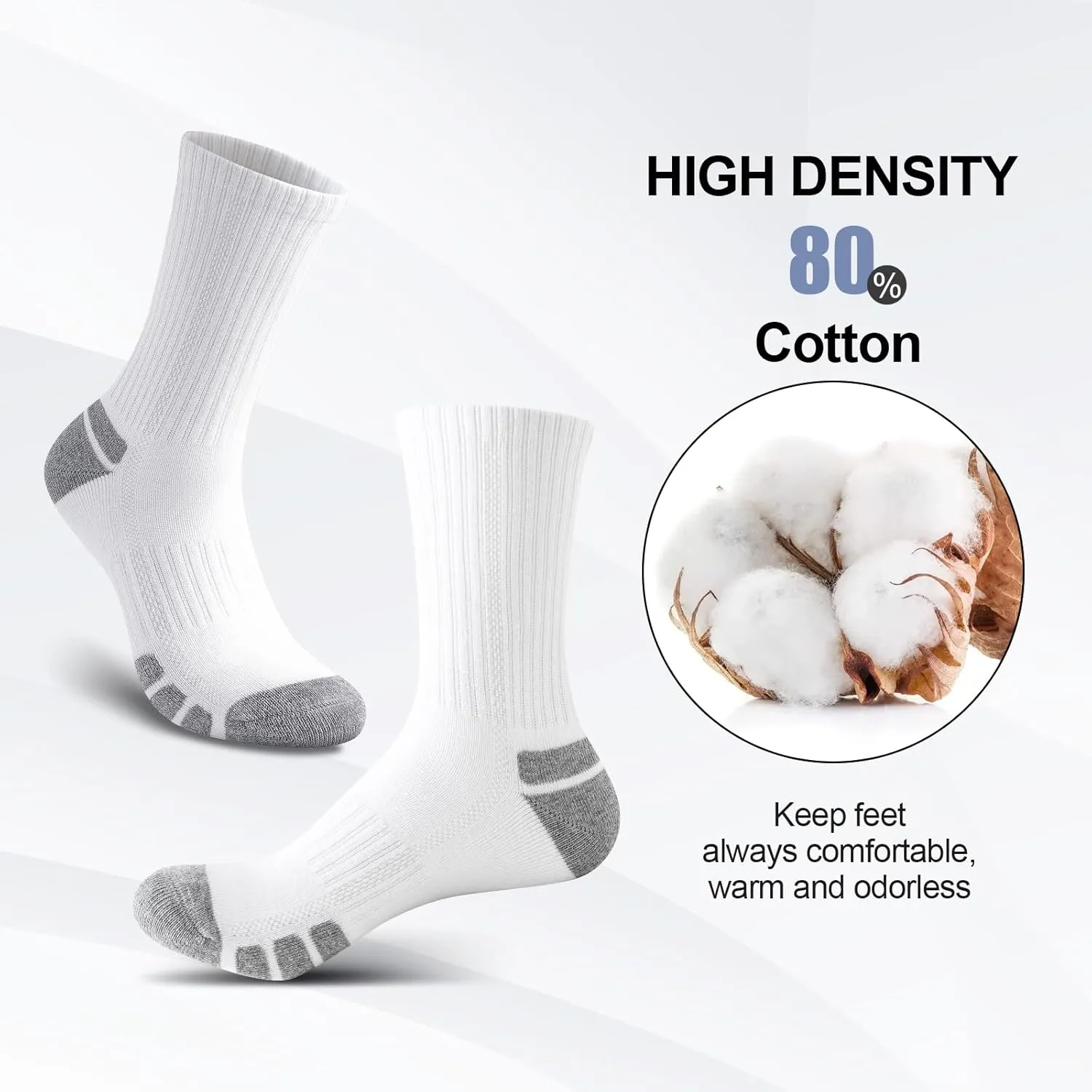 Cotton Crew Socks Cushion Athletic Socks Breathable Moisture Control Running Socks Sports Socks for Men Women 6 Pairs
