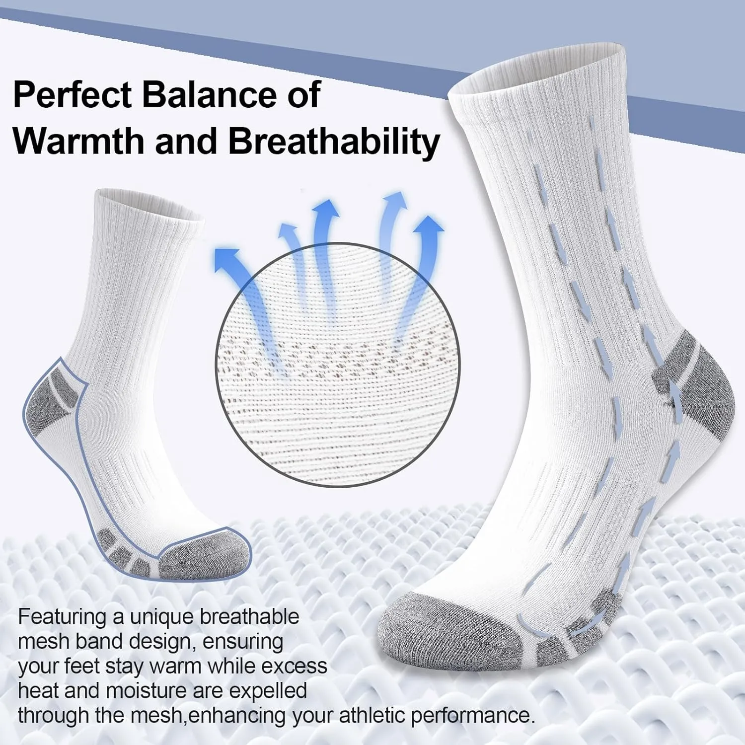 Cotton Crew Socks Cushion Athletic Socks Breathable Moisture Control Running Socks Sports Socks for Men Women 6 Pairs