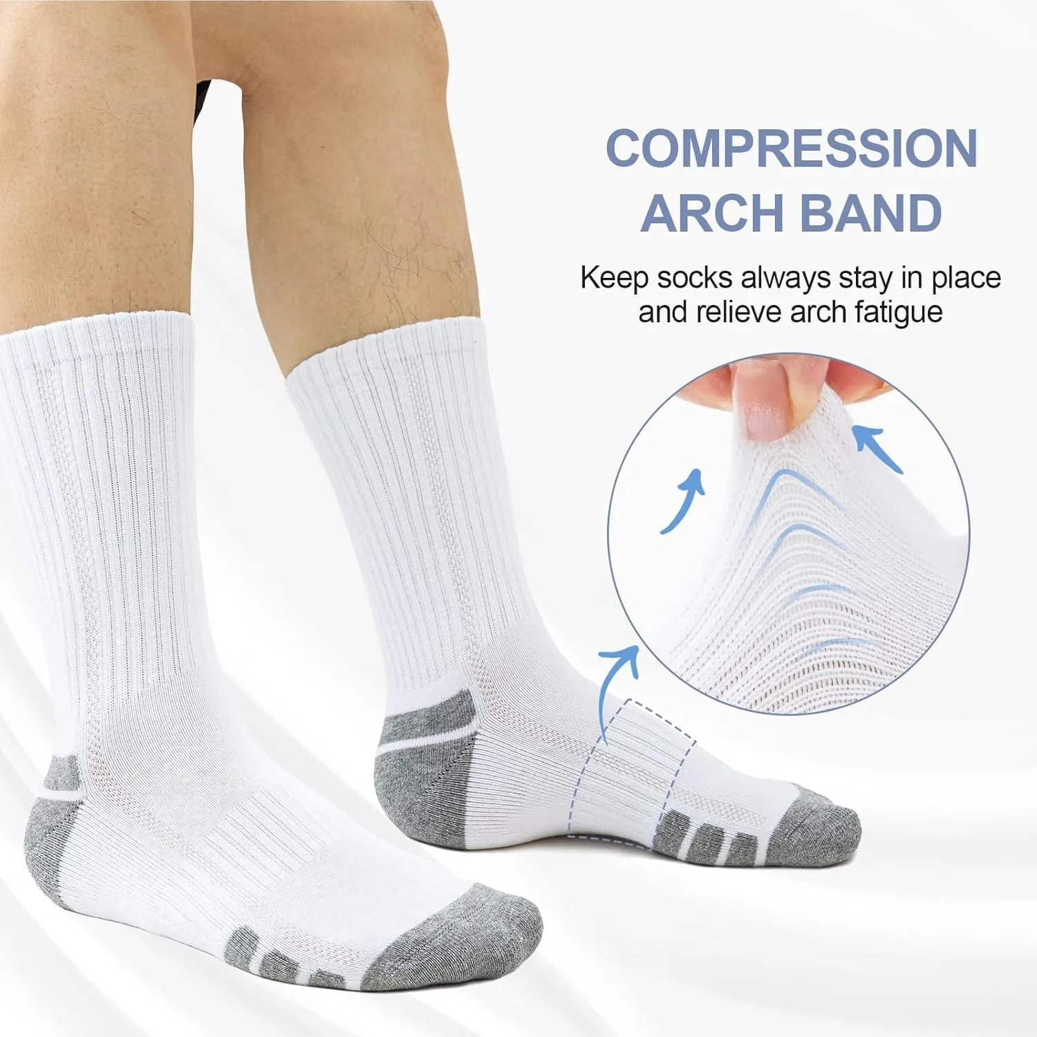 Cotton Crew Socks Cushion Athletic Socks Breathable Moisture Control Running Socks Sports Socks for Men Women 6 Pairs