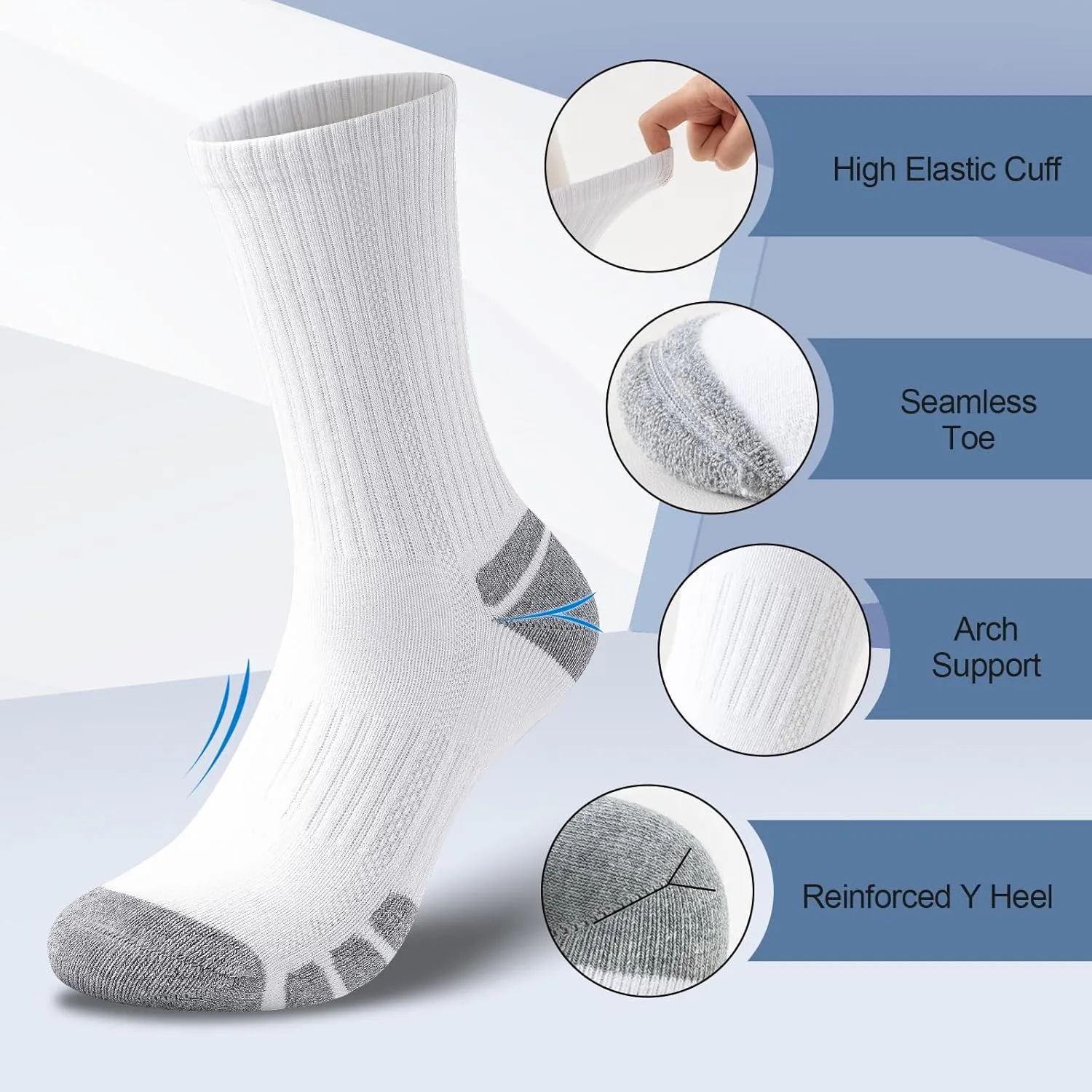 Cotton Crew Socks Cushion Athletic Socks Breathable Moisture Control Running Socks Sports Socks for Men Women 6 Pairs