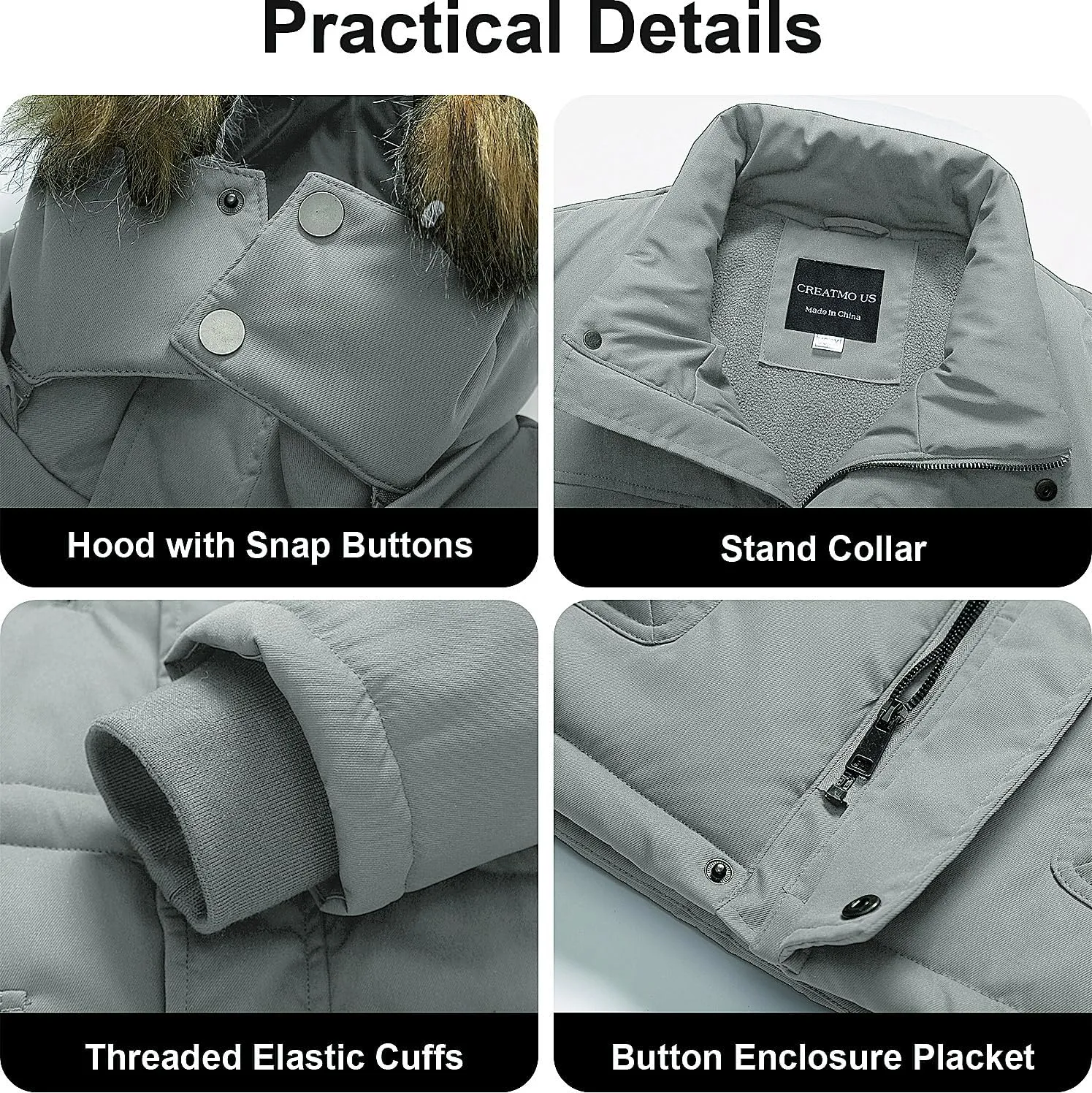 CREATMO US Men's Big and Tall Winter Coat Waterprpoof Long Puffer Jacket Thicken Parka with Removable Fur Hooded