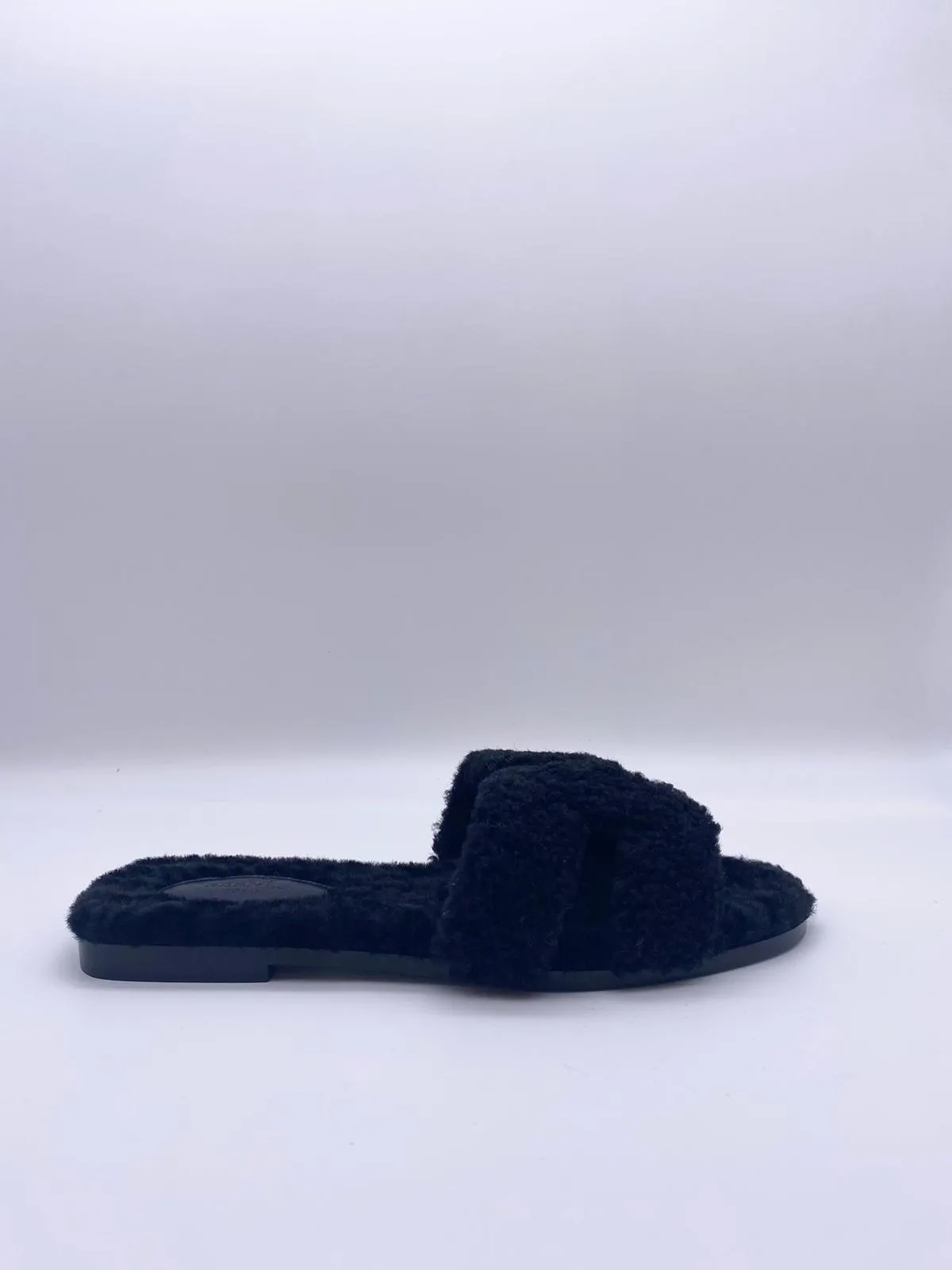 Hermès Shearling Woolskin Oran Sandals (Black)