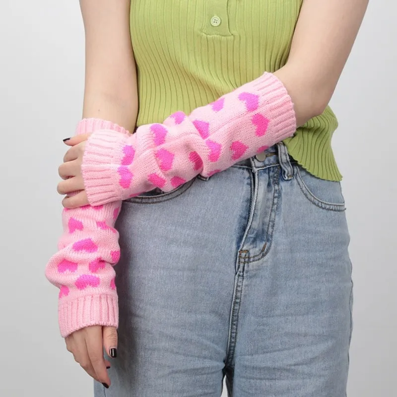 Kawaii Lolita Heart Knitting Gloves