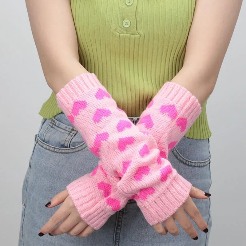 Kawaii Lolita Heart Knitting Gloves