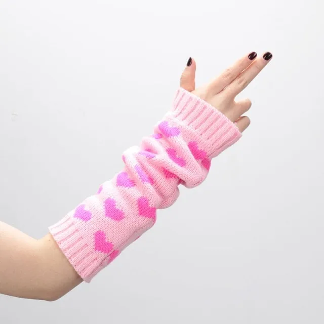 Kawaii Lolita Heart Knitting Gloves