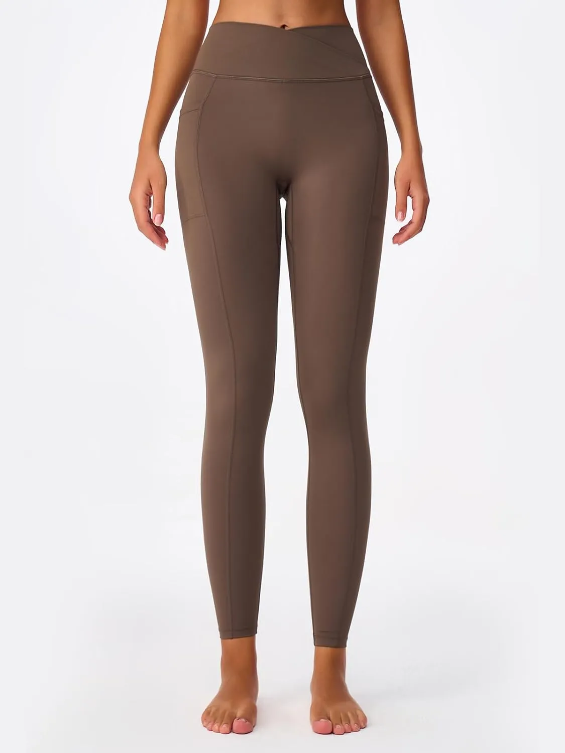 Leggings for Tall Slender Women Cross Waist Compression Leggings Athletic Workout High Waisted Running Pants Pockets