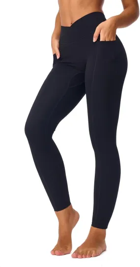 Leggings for Tall Slender Women Cross Waist Compression Leggings Athletic Workout High Waisted Running Pants Pockets