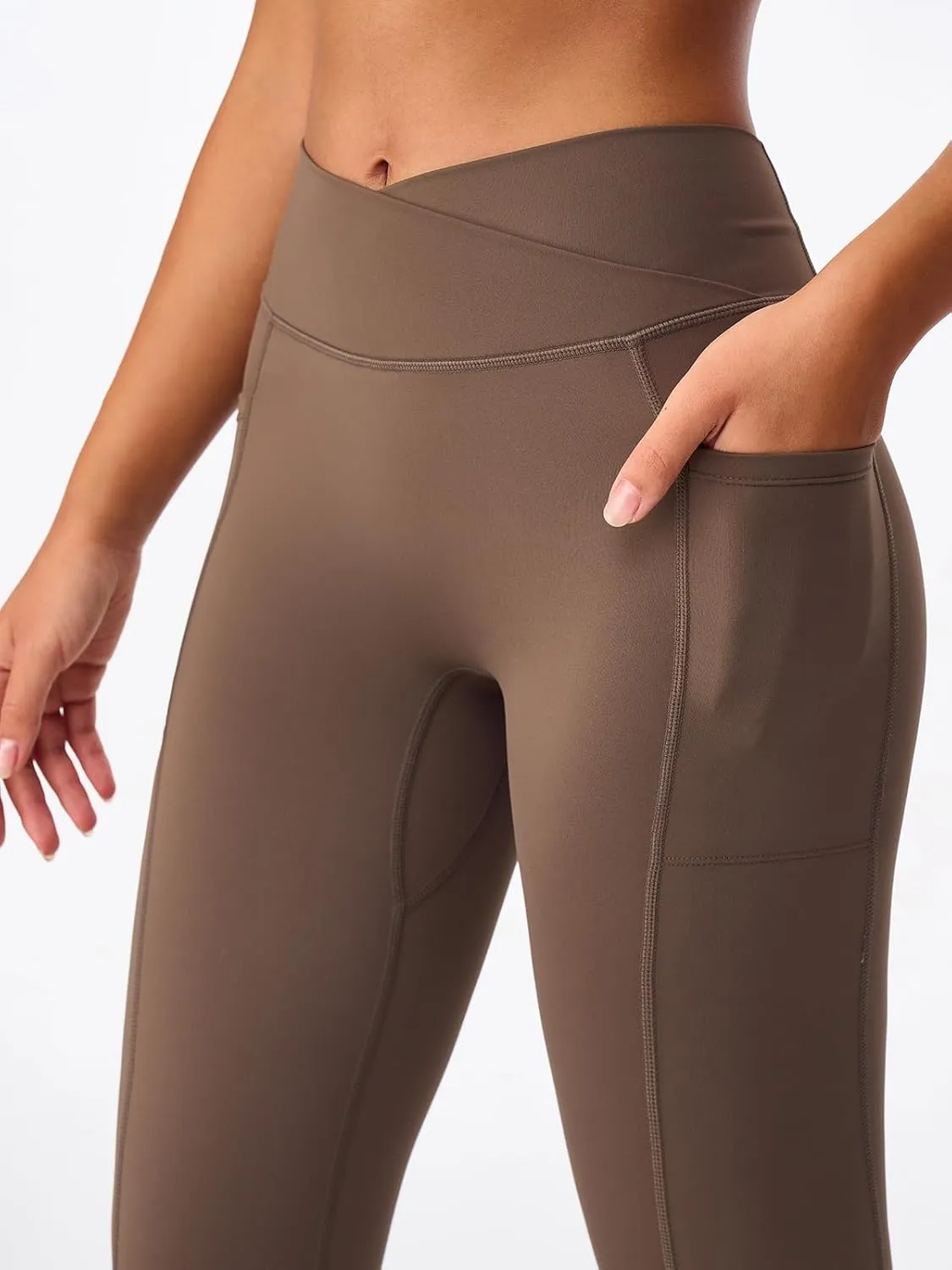 Leggings for Tall Slender Women Cross Waist Compression Leggings Athletic Workout High Waisted Running Pants Pockets