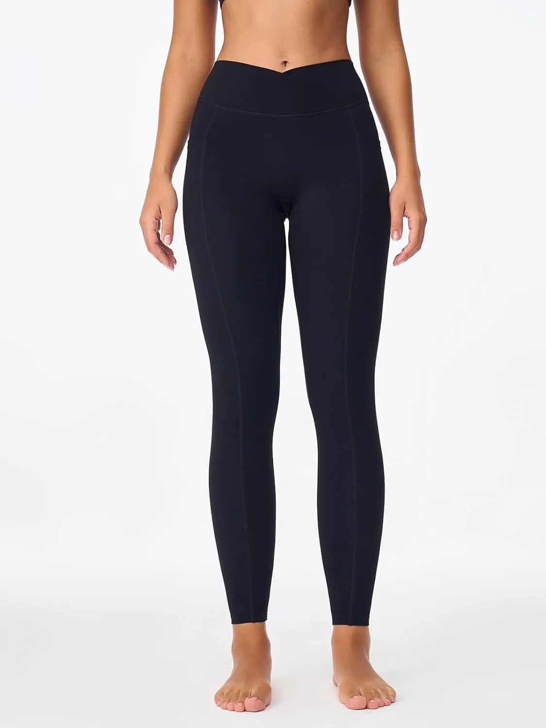 Leggings for Tall Slender Women Cross Waist Compression Leggings Athletic Workout High Waisted Running Pants Pockets
