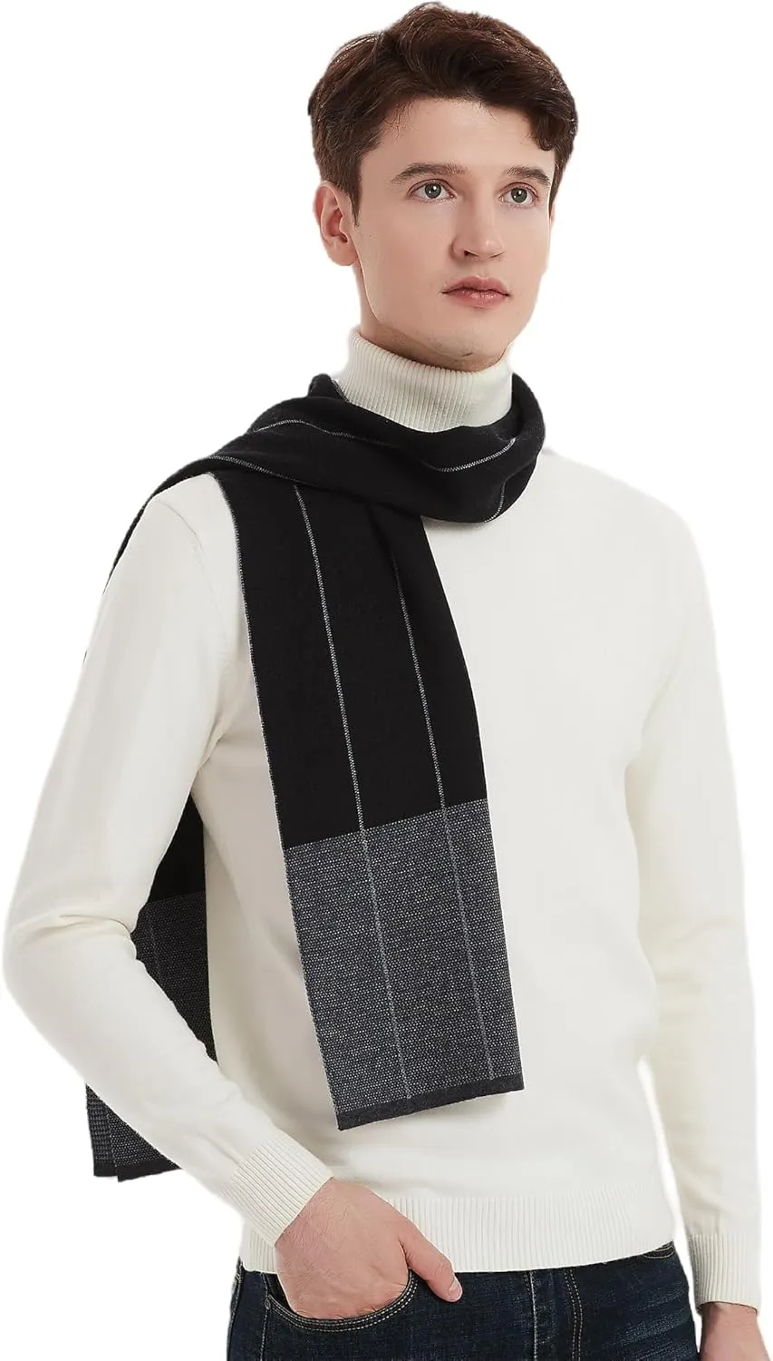 Men Winter Cashmere Scarf Wool Soft Warm Knitted Plaid Scarves for Men