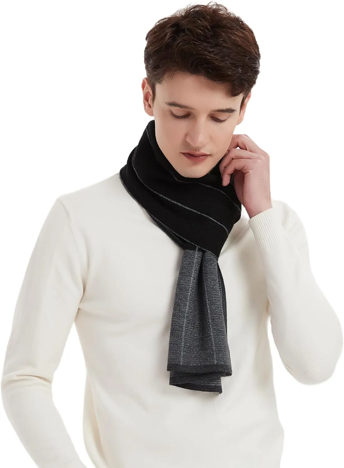 Men Winter Cashmere Scarf Wool Soft Warm Knitted Plaid Scarves for Men