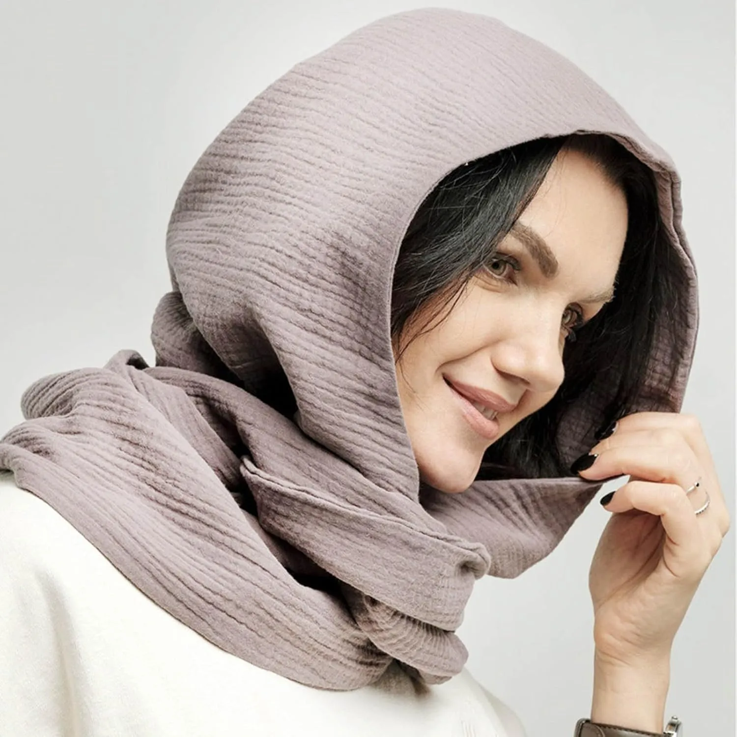 Men Women Hooded Scarf Winter Scarf Crinkle Vintage Soft Scarf Ski Neck Gaiters for Men Wool