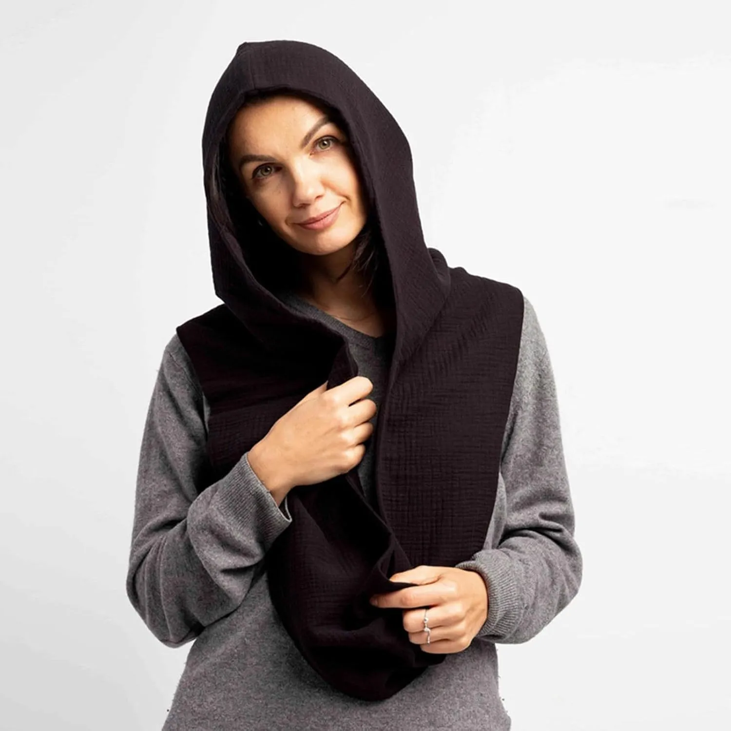 Men Women Hooded Scarf Winter Scarf Crinkle Vintage Soft Scarf Ski Neck Gaiters for Men Wool