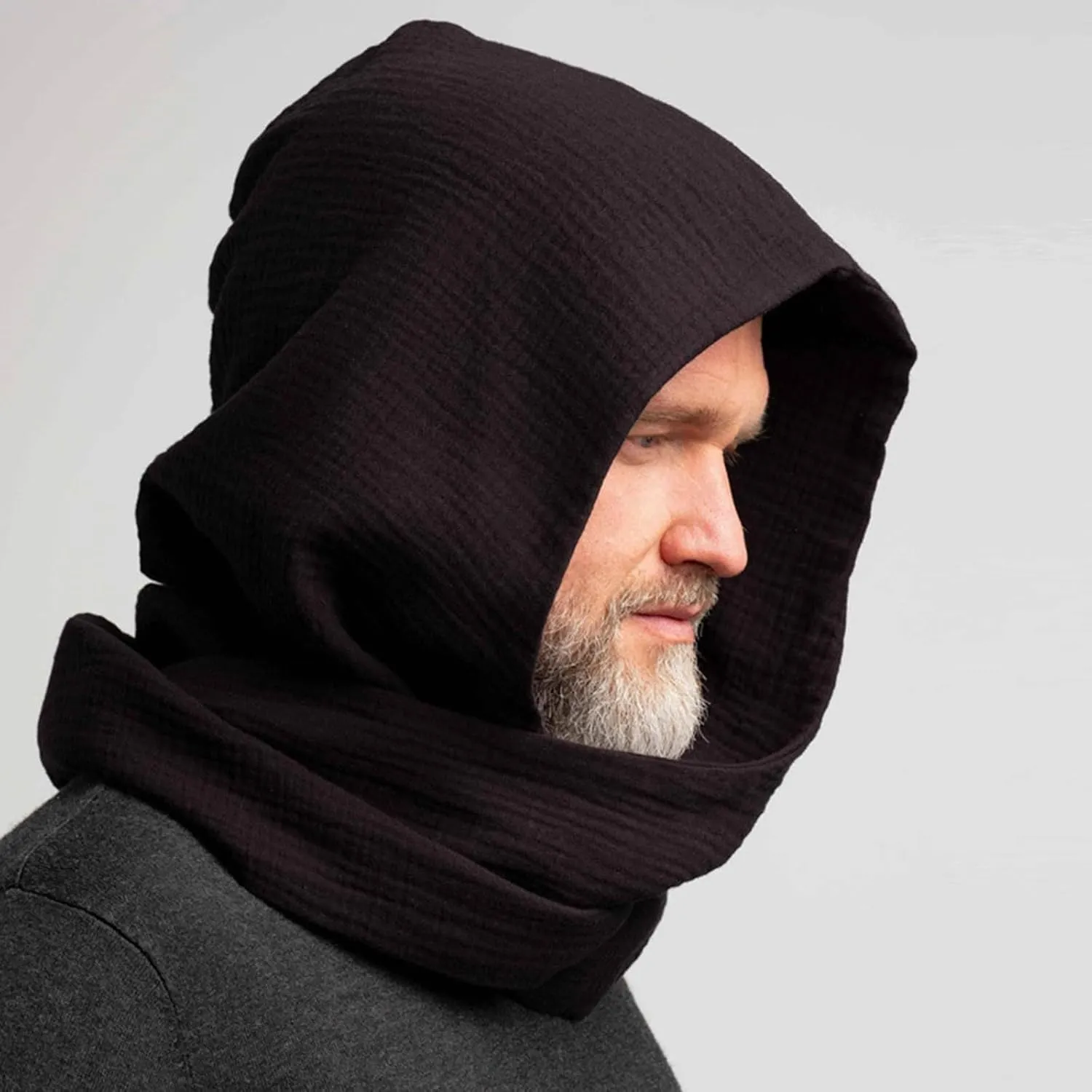 Men Women Hooded Scarf Winter Scarf Crinkle Vintage Soft Scarf Ski Neck Gaiters for Men Wool