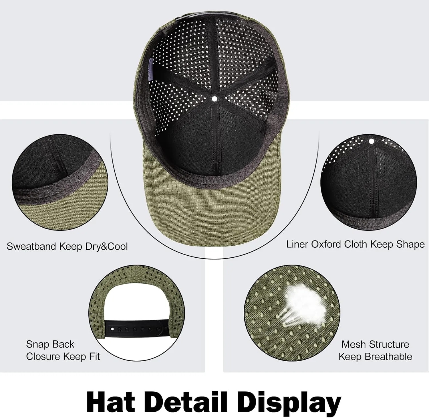 Men's Oversize XXL Baseball Cap Adjustable Performance Snapback Hat Laser Perforated Cap Plus Size for Big Head