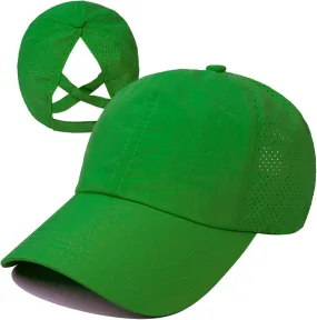 Muryobao Womens Criss Cross Ponytail Baseball Cap Adjustable High Messy Bun Ponycap Quick Drying Hat