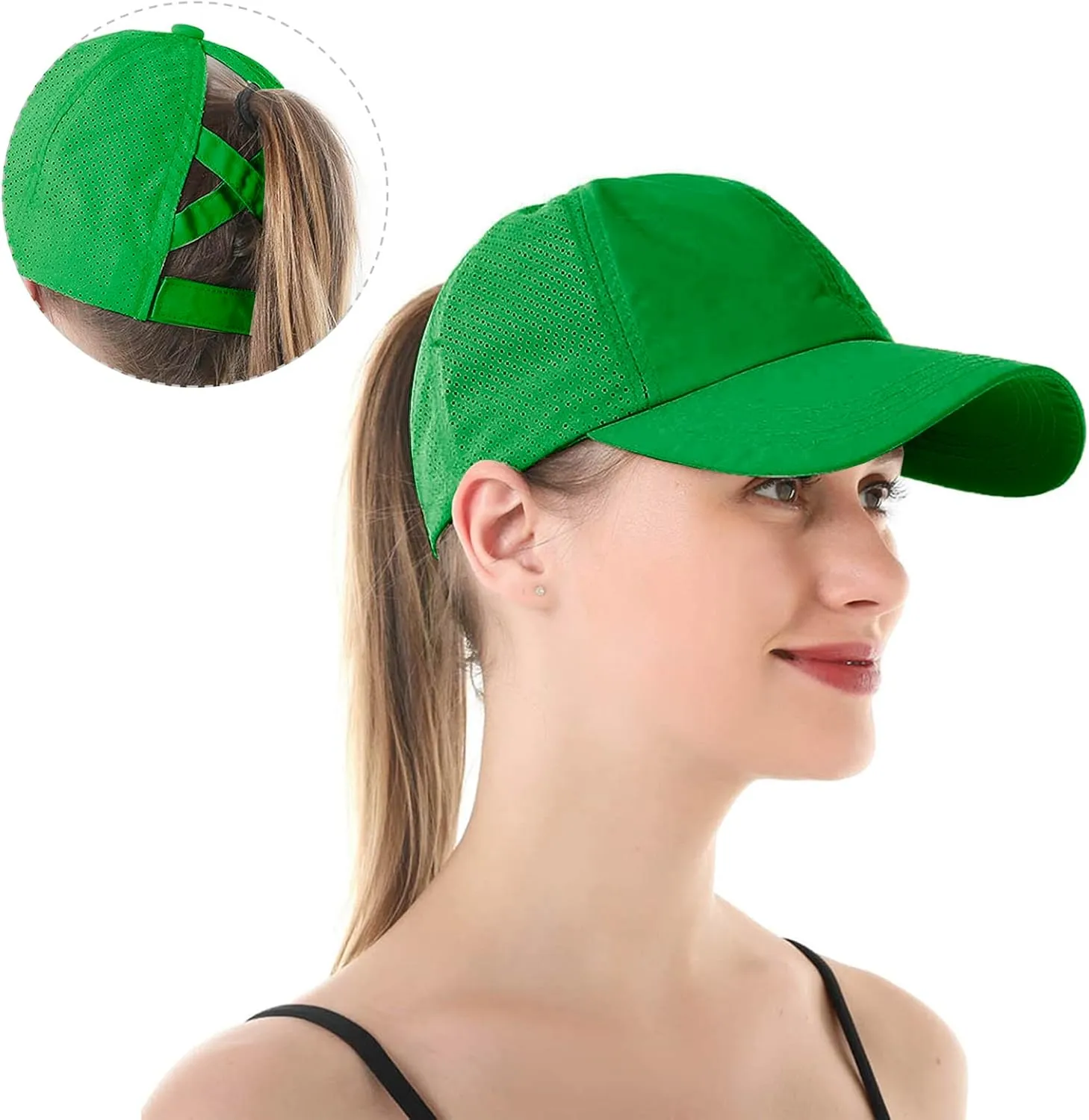 Muryobao Womens Criss Cross Ponytail Baseball Cap Adjustable High Messy Bun Ponycap Quick Drying Hat