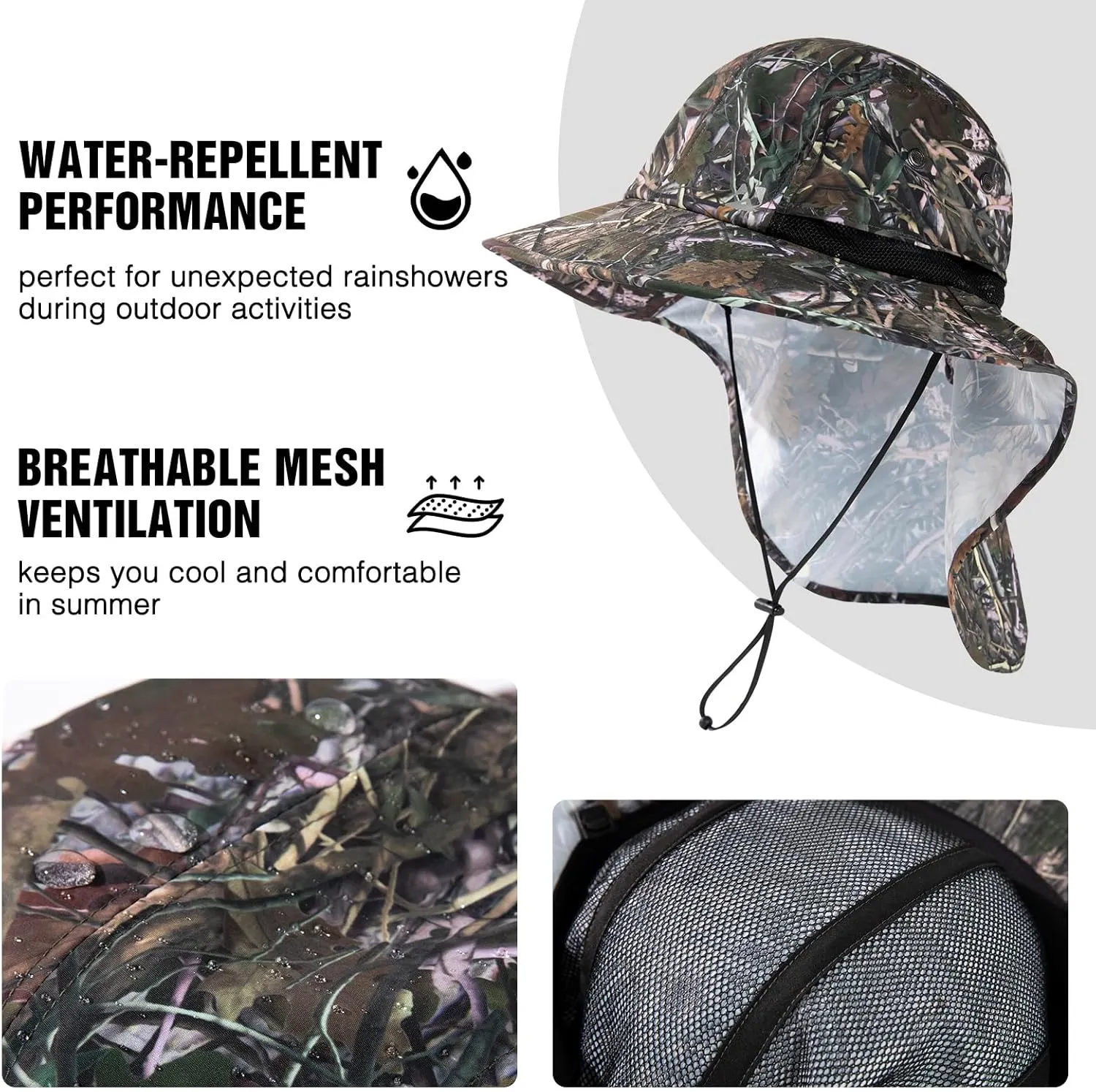 Oversized XL XXL Mens Sun Hat Big Head Neck Flap Shade Waterproof UPF50  Wide Brim Hat Fishing Safari Hiking