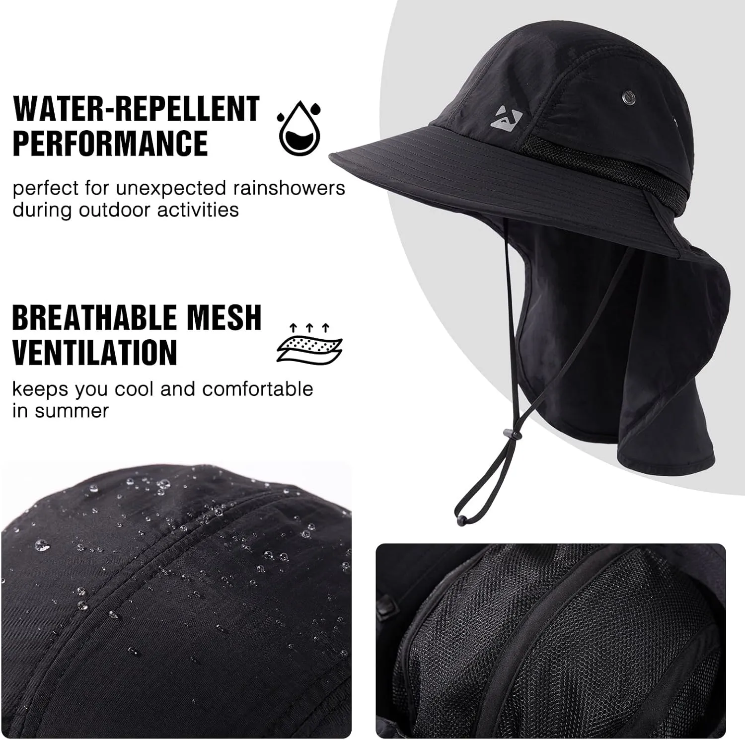 Oversized XL XXL Mens Sun Hat Big Head Neck Flap Shade Waterproof UPF50  Wide Brim Hat Fishing Safari Hiking