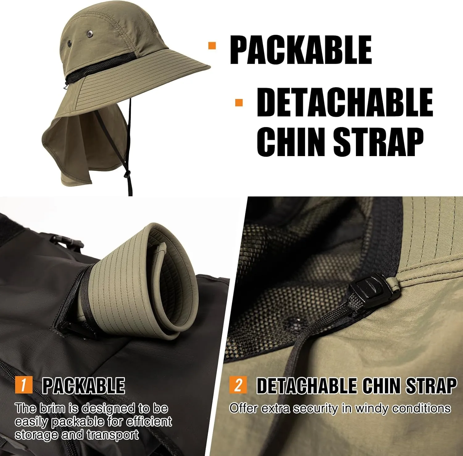 Oversized XL XXL Mens Sun Hat Big Head Neck Flap Shade Waterproof UPF50  Wide Brim Hat Fishing Safari Hiking